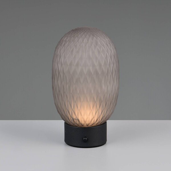 Trio Lighting LED stolní lampa Facette, kouřově šedá, USB, sklo, stmívatelný, Hliník / šedá / zinek, Obývací pokoj / jídelna, Sklo, stojací lampa