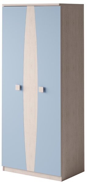 Moderní šatní skříň TENUS - dub santana/světle modrá