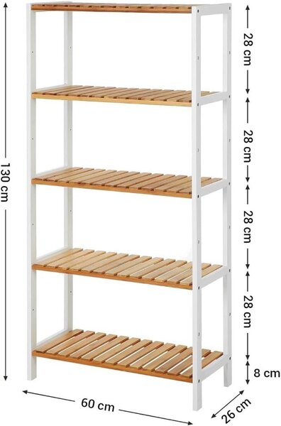 Skříňka do předsíně, 5 úrovní, rozměry 26 x 60 x 130 cm, bambus, barva bílá a přírodní