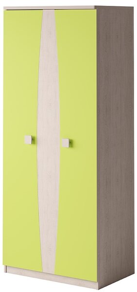 Moderní šatní skříň TENUS - dub santana/zelená