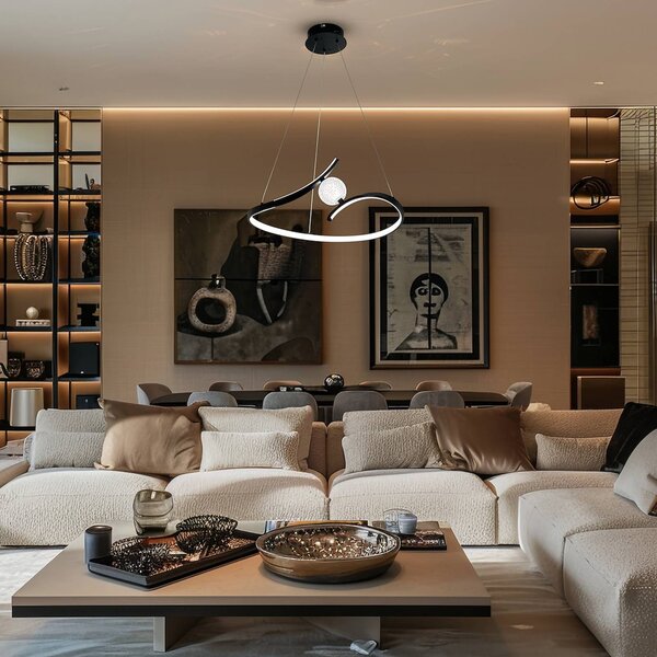 Milagro Lighting Závěsné světlo LED Perla, kov, akryl, černá, 4 000 K, Černá, Obývací pokoj / jídelna, kov, Moderní