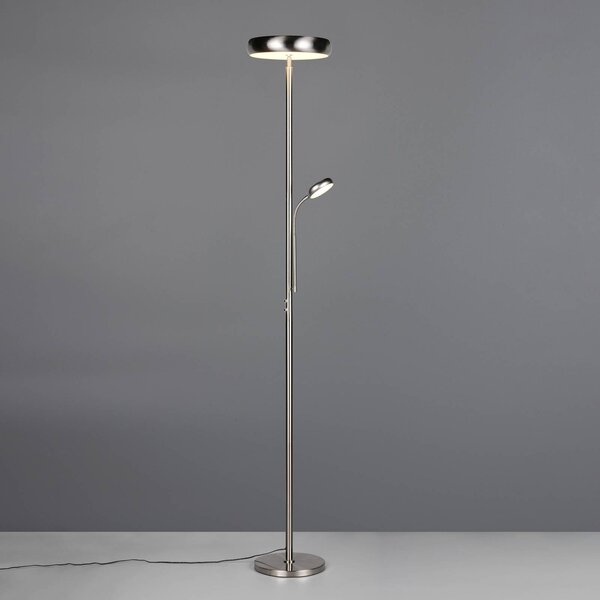 Reality Leuchten LED stojací lampa Palermo, matný nikl, dálkové ovládání, paměť, stmívatelný, Chrom / stříbro, Obývací pokoj / jídelna, kov