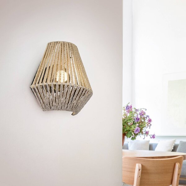 Reality Leuchten LED nástěnné světlo Lira, hnědé, papírová příze, dotykové, výška 19 cm, stmívatelný, Hnědá / rez, Ložnice, Textil / tkanina / hedvábí
