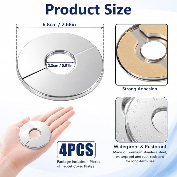 Sprchová hlavice z nerezové oceli, průměr 22 mm x 70 mm, 4 kusy, pro připojení k potrubí