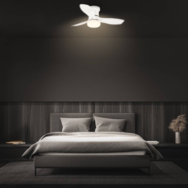 Briloner LED stropní ventilátor Pan, stejnosměrný motor, bílý, Ø 60 cm,, stmívatelný, Bílá / opál, Ložnice, Plast, Moderní