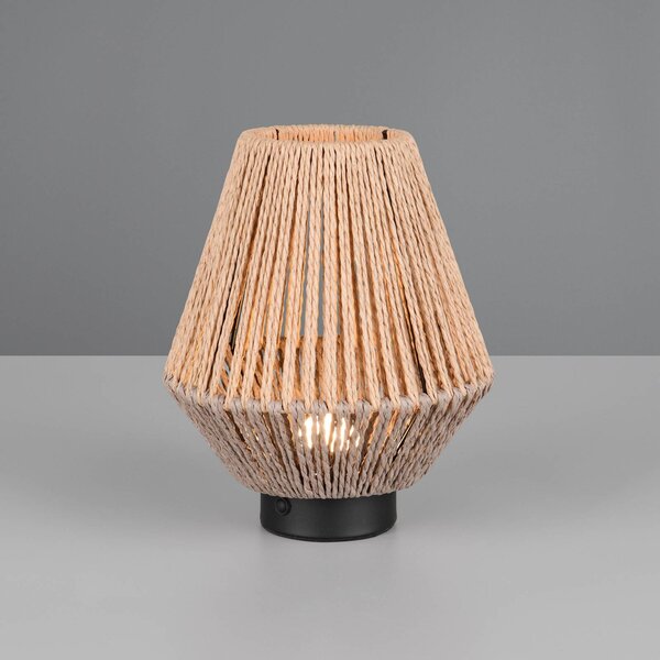 Reality Leuchten LED stolní lampa Lira, hnědá, papírová šňůra, výška 22 cm, stmívatelný, Hnědá / rez, Ložnice, Textil / tkanina / hedvábí