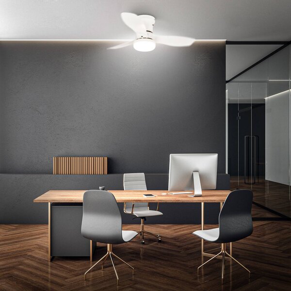 Briloner LED stropní ventilátor Pan, stejnosměrný motor, bílý, Ø 60 cm,, stmívatelný, Bílá / opál, Ložnice, Plast, Moderní