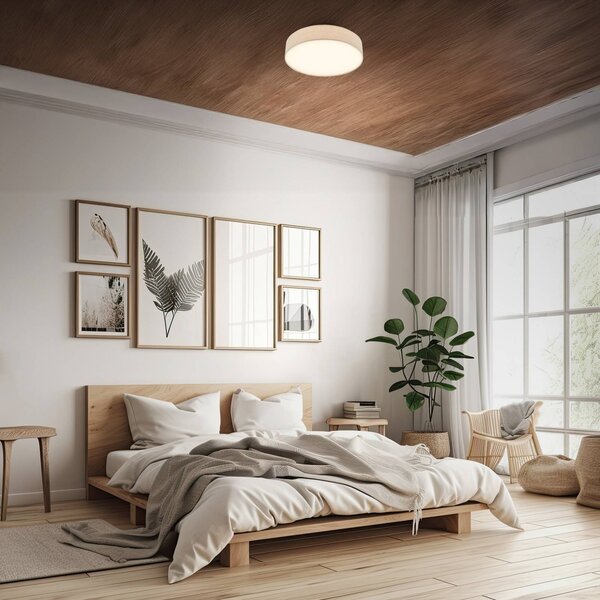 Briloner LED stropní svítidlo Duck, béžové, Ø 38 cm, textil, 3000 K, Krémová / jantar, Obývací pokoj / jídelna, Textil / tkanina / hedvábí, Skandinávský