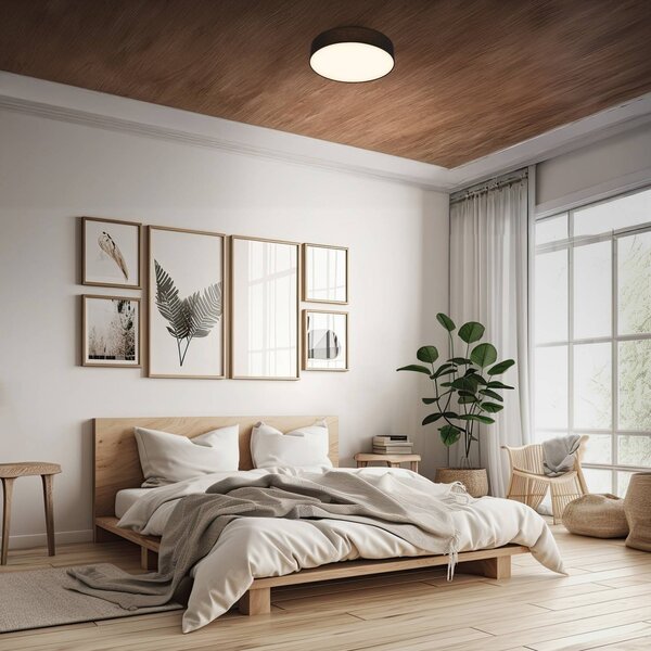Briloner LED stropní svítidlo Duck, černé, Ø 38 cm, textil, 3000 K, Černá, Obývací pokoj / jídelna, Textil / tkanina / hedvábí, Skandinávský