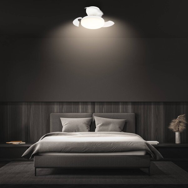 Briloner LED stropní ventilátor Ravan, stejnosměrný motor, bílý, Ø 44 cm,, stmívatelný, Bílá / opál, Ložnice, Plast, Moderní