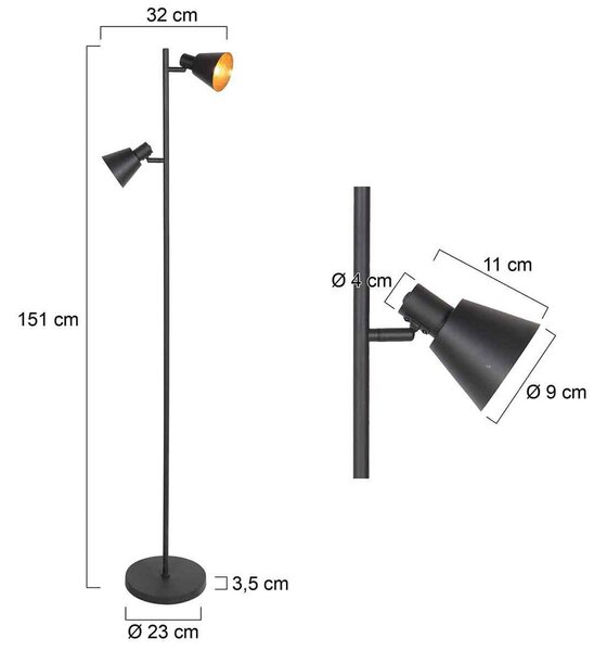 Steinhauer Stojací lampa Oeroe, dvouramenná, černá, kov, E14, Černá, Obývací pokoj / jídelna, kov