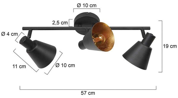 Steinhauer Stropní bodové světlo Oeroe, 3 žárovky, černé, kov, E14, stmívatelný, Černá, Obývací pokoj / jídelna, kov