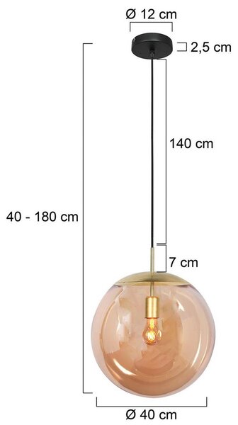 Steinhauer Závěsné světlo Bollique, mosaz, Ø 40 cm, sklo, 1-žárovka, koule, stmívatelný, Krémová / jantar, Obývací pokoj / jídelna, kov, Koule