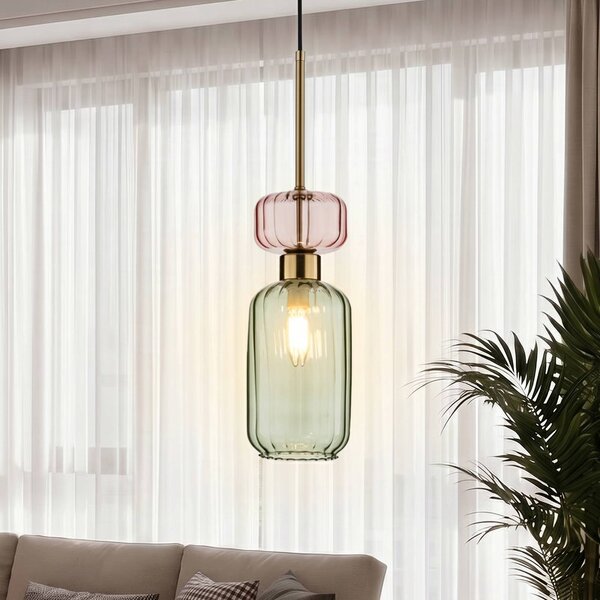 Milagro Lighting Závěsné světlo Molly, zelené/zlaté, 1 žárovka, sklo, Ø 12 cm, stmívatelný, Zelená, Obývací pokoj / jídelna, Sklo, Moderní