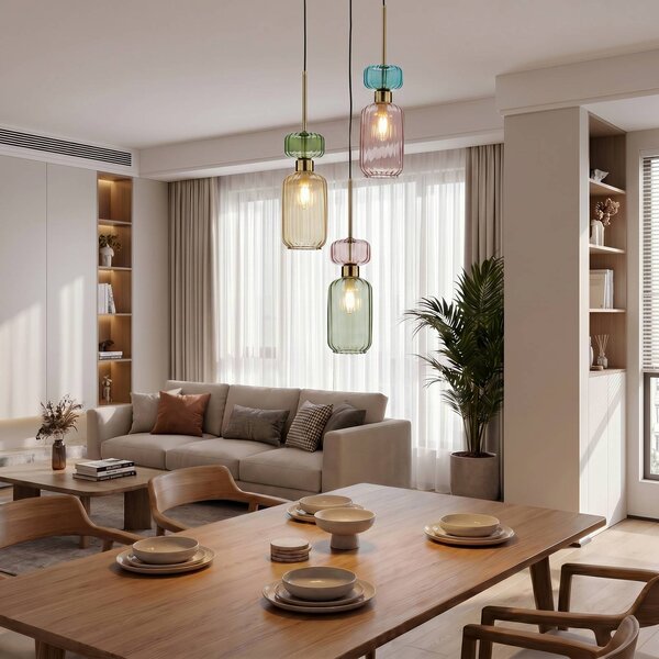 Milagro Lighting Závěsné světlo Molly, vícebarevné/zlaté, 3 žárovky, sklo, Ø 38 cm, stmívatelný, Vícebarevná, Obývací pokoj / jídelna, Sklo, Moderní