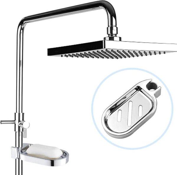 Držák na mýdlo do sprchy, připevňovací, vyrobený z ABS plastu, nastavitelný pro trubky o průměru 22 mm, s odvodněním vody, vhodný i pro tuhé mýdlo