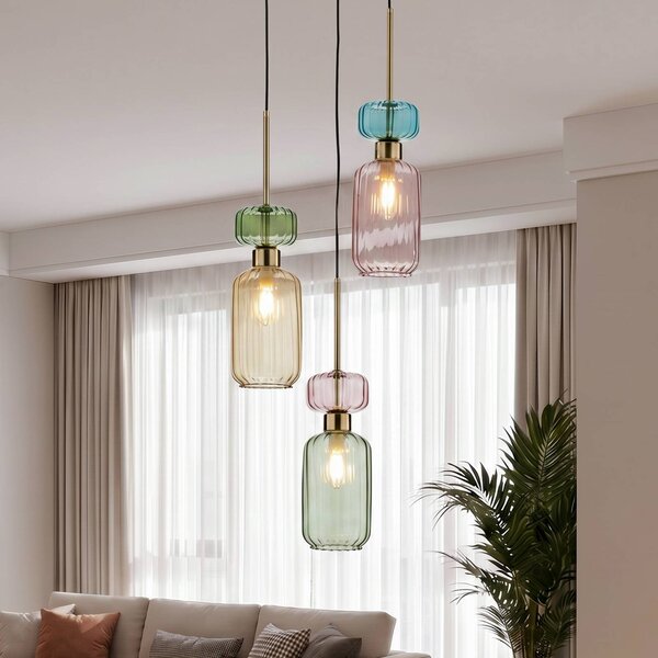 Milagro Lighting Závěsné světlo Molly, vícebarevné/zlaté, 3 žárovky, sklo, Ø 38 cm, stmívatelný, Vícebarevná, Obývací pokoj / jídelna, Sklo, Moderní