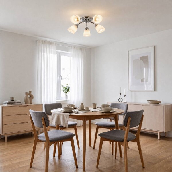 Milagro Lighting Stropní světlo Portos, 5 žárovek, bílé/chromové, kov, Ø 54 cm, stmívatelný, Chrom / stříbro, Obývací pokoj / jídelna, kov