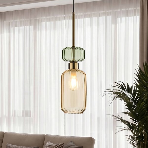 Milagro Lighting Závěsné světlo Molly, jantarová/zlatá, 1 žárovka, sklo, Ø 12 cm, stmívatelný, Krémová / jantar, Obývací pokoj / jídelna, Sklo, Moderní