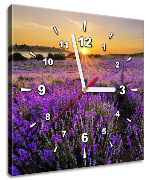 Obraz s hodinami Levandulové pole Rozměry: 30 x 30 cm