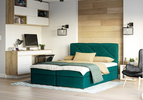 Manželská postel s úložným prostorem KATRIN COMFORT - 200x200, tmavě zelená