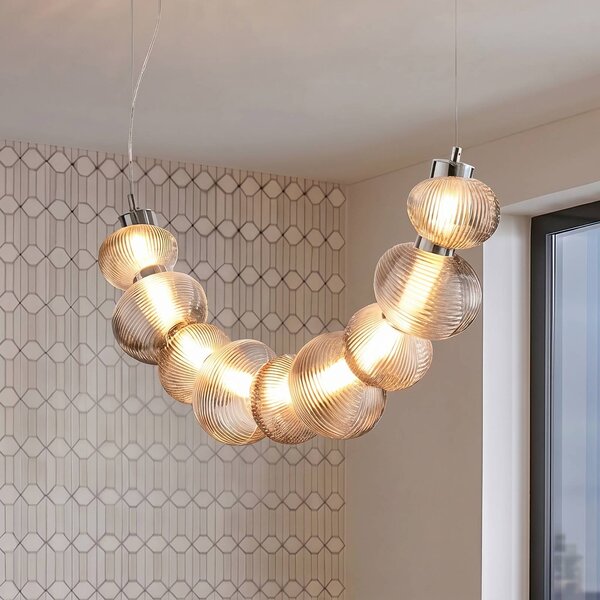 Milagro Lighting Závěsné světlo Bolla, chrom/kouřově šedá, sklo, délka 79,5 cm, Chrom / stříbro, Obývací pokoj / jídelna, Sklo, Moderní