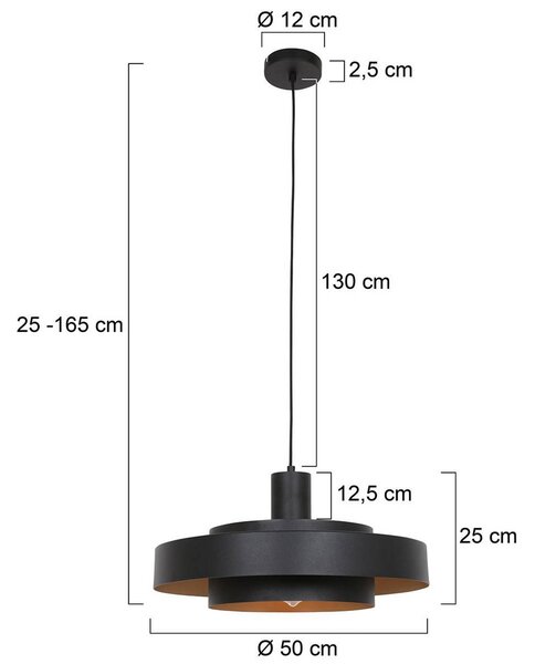 Steinhauer Závěsné světlo Flinter, dřevěný dekor, kov, Ø 50 cm, E27, stmívatelný, Tmavé dřevo, Obývací pokoj / jídelna, kov, Moderní