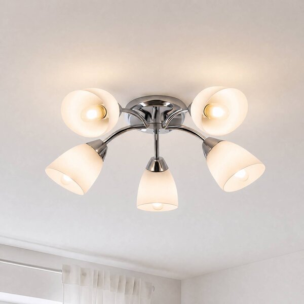 Milagro Lighting Stropní světlo Portos, 5 žárovek, bílé/chromové, kov, Ø 54 cm, stmívatelný, Chrom / stříbro, Obývací pokoj / jídelna, kov