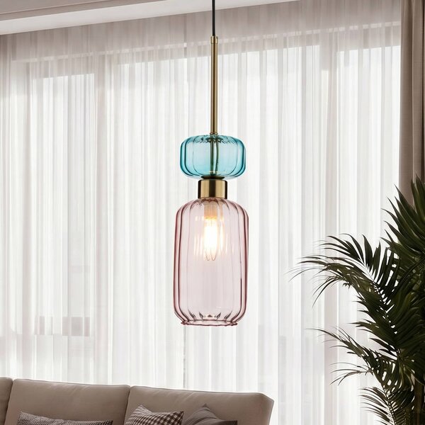 Milagro Lighting Závěsné světlo Molly, růžové/zlaté, 1 žárovka, sklo, Ø 12 cm, stmívatelný, Fialová / růžová / barva růže, Obývací pokoj / jídelna, Sklo, Moderní