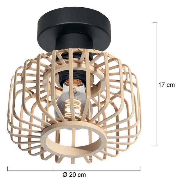 Steinhauer Stropní světlo Bloeba, Ø 20 cm, dřevo, přírodní, E27, stmívatelný, Světlé dřevo, Obývací pokoj / jídelna, Dřevo, Skandinávský