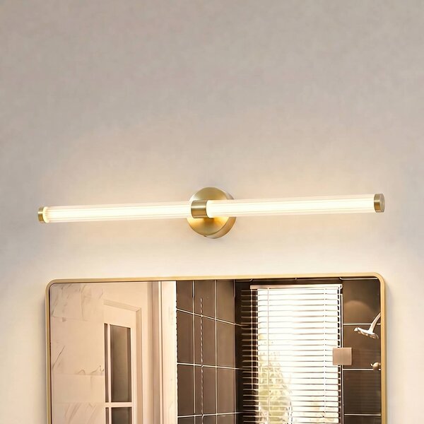 Lucande LED nástěnné světlo Melisa, zlaté, 90 cm, IP44, Mosaz / zlato, Koupelna, Sklo, Moderní