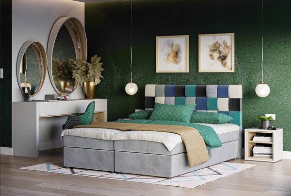 Boxspringová postel s úložným prostorem SAVA - 200x200, modrá