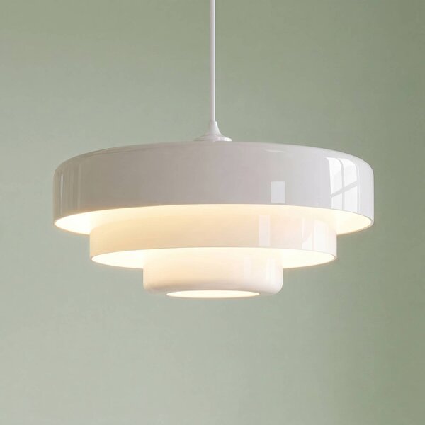 Lindby Závěsné světlo Tivra, lesklá bílá, Ø 35 cm, kov, stmívatelný, Bílá / opál, Obývací pokoj / jídelna, kov, Design