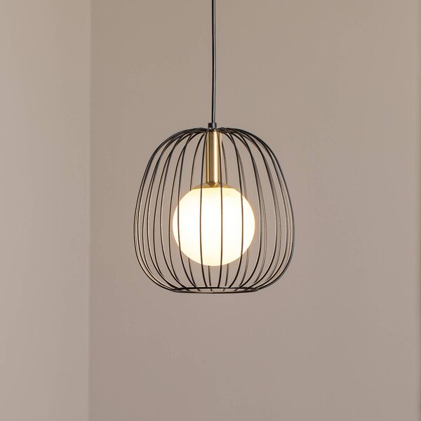 SIGMA Závěsné světlo Bell S, Ø 24 cm, 1 žárovka, černá/zlatá/bílá, stmívatelný, Černá, Obývací pokoj / jídelna, kov, Moderní