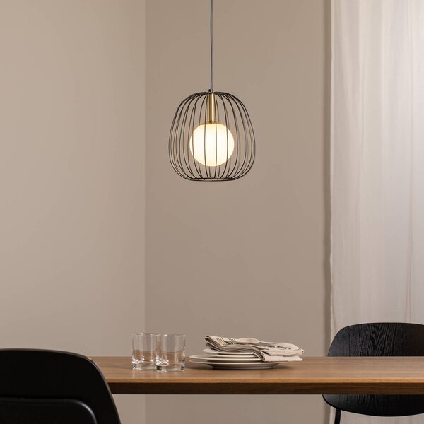 SIGMA Závěsné světlo Bell S, Ø 24 cm, 1 žárovka, černá/zlatá/bílá, stmívatelný, Černá, Obývací pokoj / jídelna, kov, Moderní