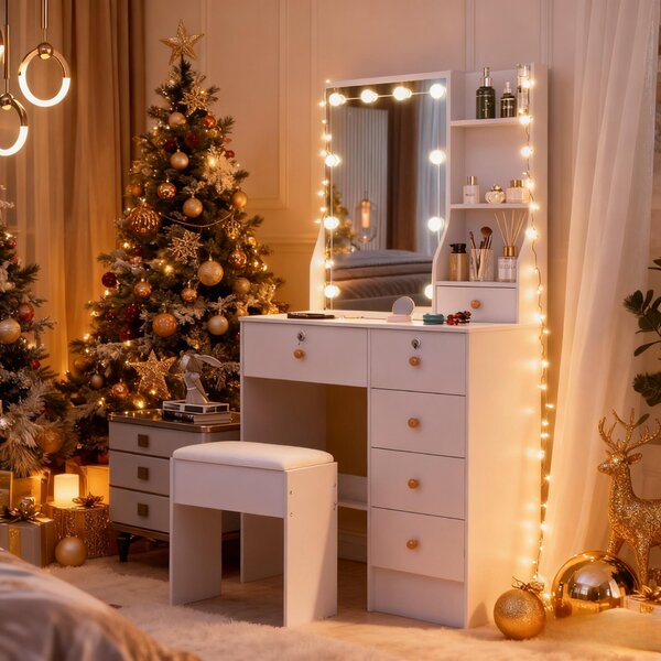 Zrcadlo s osvětlením LED, bílé barvy, šířka 80 cm, materiál MDF