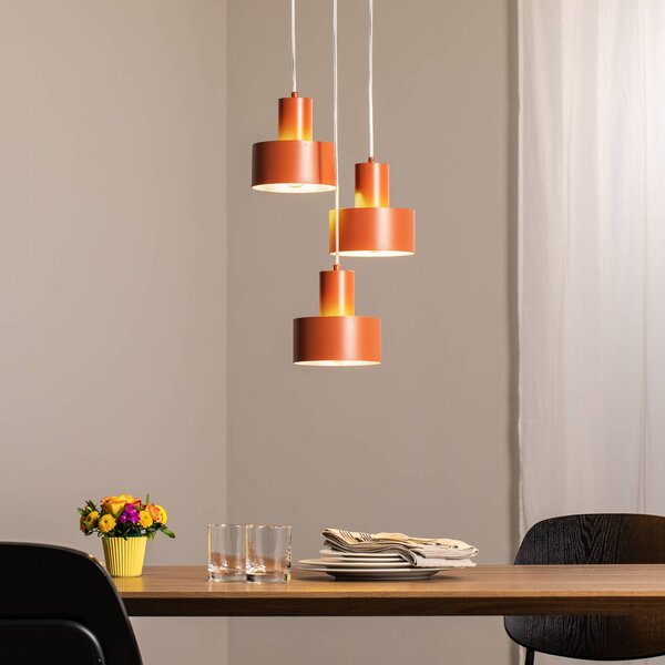 SIGMA Závěsné světlo Rif 3, cihlově červené, kulaté, 3 žárovky, Ø 33 cm, stmívatelný, Červená, Obývací pokoj / jídelna, kov, Moderní