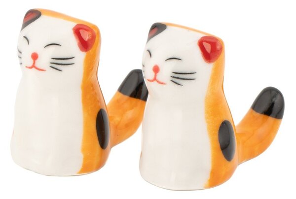 Bílá/oranžová podložka na hůlky 2 ks z porcelánu pro 5 osob Cat – Sass & Belle