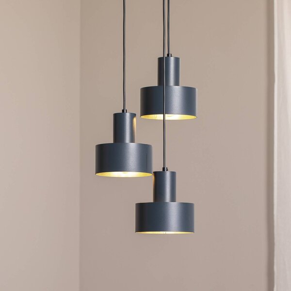 SIGMA Závěsné světlo Rif 3, antracit, kulaté, 3 žárovky, Ø 33 cm, stmívatelný, Černá, Obývací pokoj / jídelna, kov, Moderní
