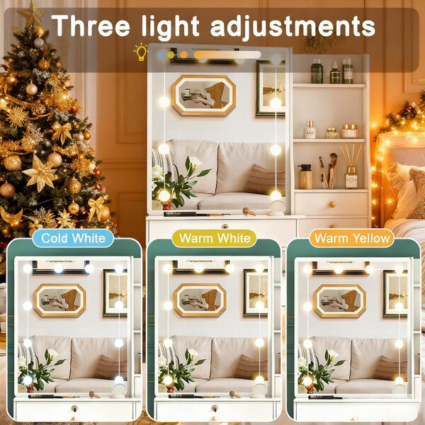 Zrcadlo s osvětlením LED, bílé barvy, šířka 80 cm, materiál MDF