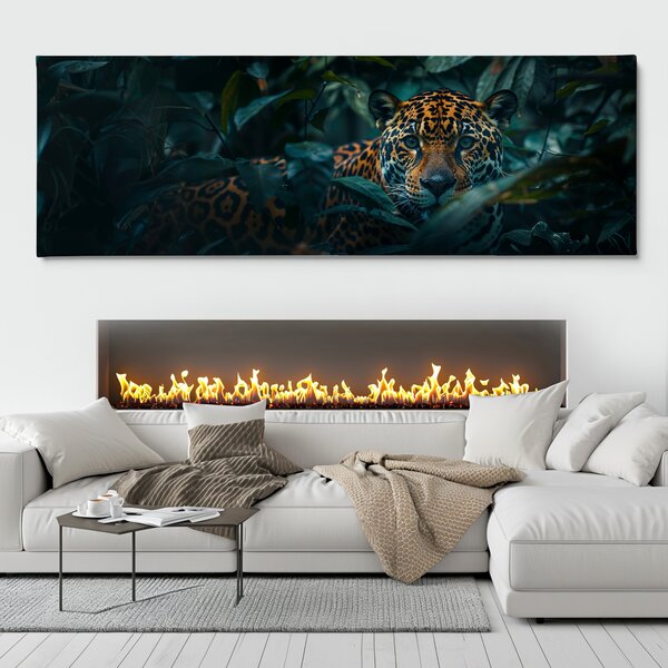 Obraz na plátně - Jaguár skrytý v temné džungli FeelHappy.cz Rozměr obrazu (Šířka x Výška): 120 x 40 cm
