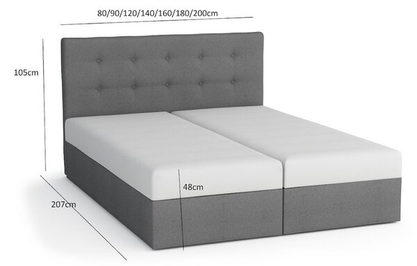 Boxspringová postel s úložným prostorem PURAM - 200x200, tmavě šedá