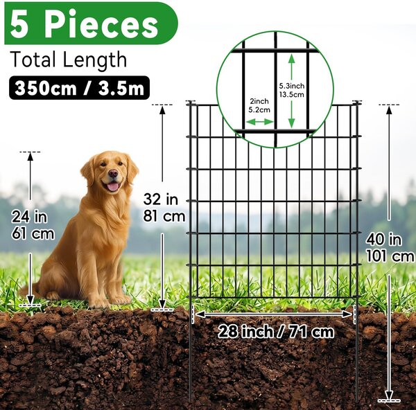 Plotový panel, 3,5 m, 5 kusů, 81 cm x 71 cm, kovový, pro zahradu