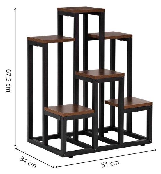Kovový stojan na květiny 67,5 cm 6 polic SPRINGOS GA0220 tmavě hnědý
