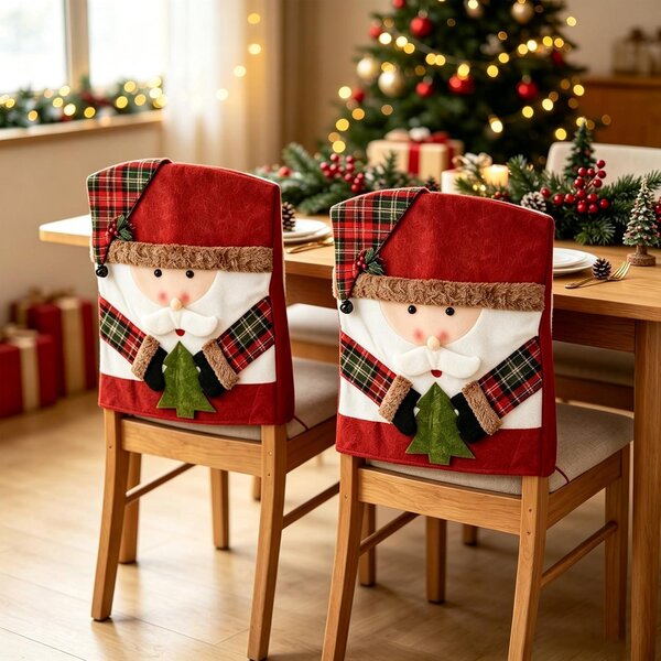 Potah na židli s motivem Santa Clause, rozměry 54x48 cm, určený pro jídelní židle