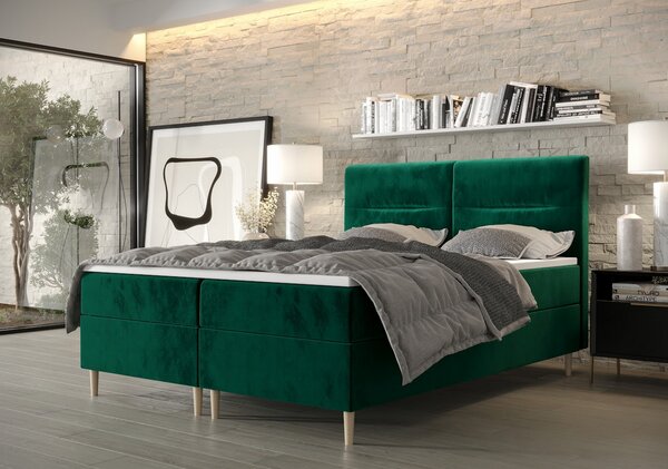 Boxspringová postel s úložným prostorem HENNI - 200x200, zelená