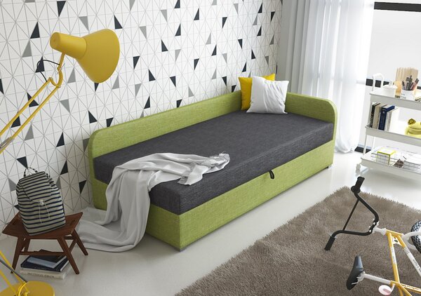 Jednolůžková čalouněná postel VALESKA - 100x200, pravá, šedá / zelená