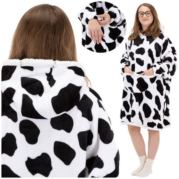 Mikinová deka oversize s kapucí SPRINGOS HA7570 bílo-černá
