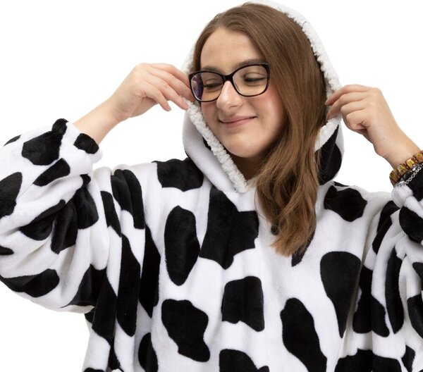 Mikinová deka oversize s kapucí SPRINGOS HA7570 bílo-černá