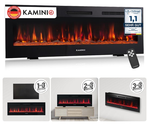 Elektrický krb KAMINIO MARLON - elektrický krb 3 v 1 s vytápěním, 3D efektem plamene, 12 barev plamene, dálkové ovládání - 60 palců